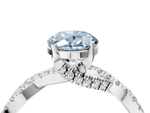 White gold Fancy Blue Oval Cut Solitaire Twist Pave Diamond Engagement Ring with Prong Setting_4