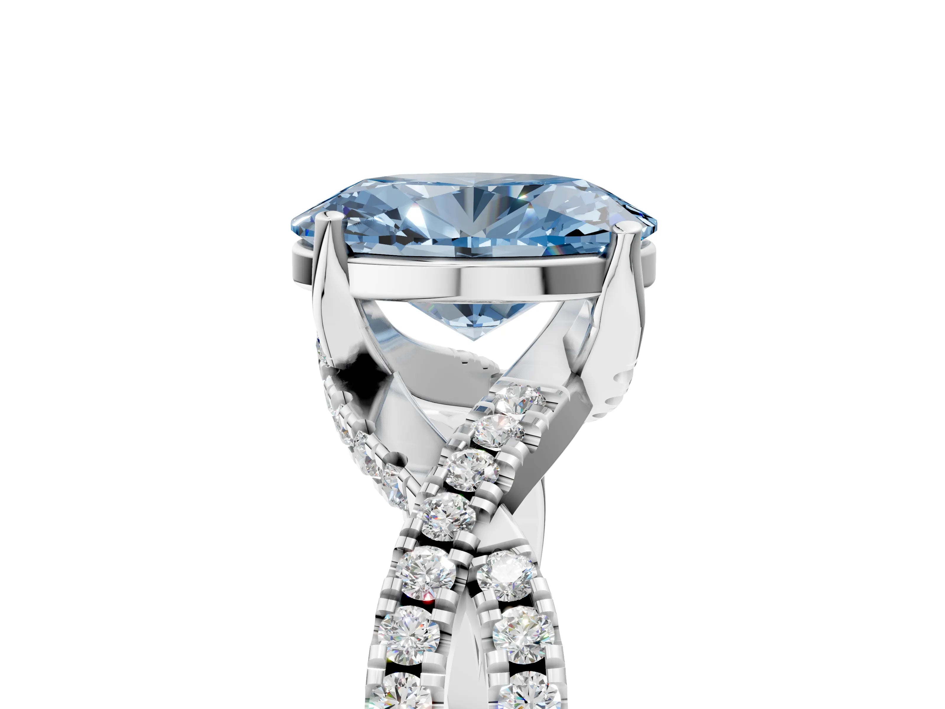 White gold Fancy Blue Oval Cut Solitaire Twist Pave Diamond Engagement Ring with Prong Setting_5