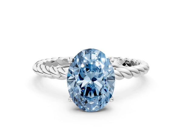 White gold Fancy Blue Oval Cut Solitaire Twisted Band 4-Prong Ring
