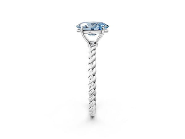 White gold Fancy Blue Oval Cut Solitaire Twisted Band 4-Prong Ring