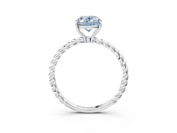 White gold Fancy Blue Oval Cut Solitaire Twisted Band 4-Prong Ring