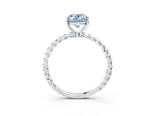 White gold Fancy Blue Oval Cut Solitaire Twisted Band 4-Prong Ring