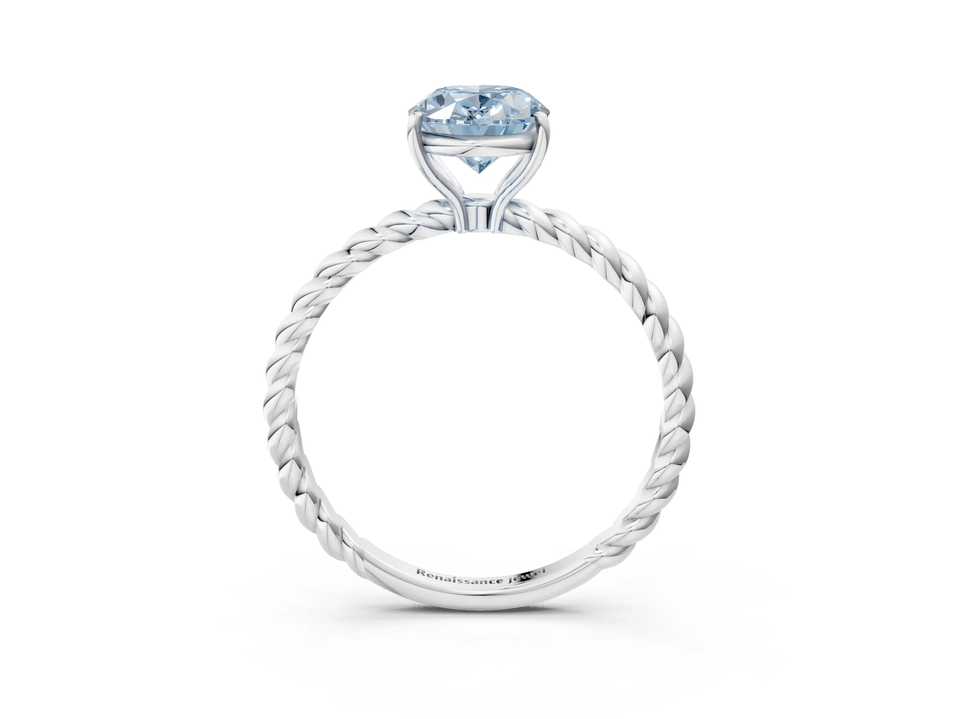 White gold Fancy Blue Oval Cut Solitaire Twisted Band 4-Prong Ring_3
