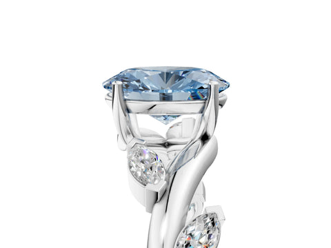 White gold Fancy Blue Oval Cut Solitaire Twisted Band Marquise Accent Prong Setting Ring_5