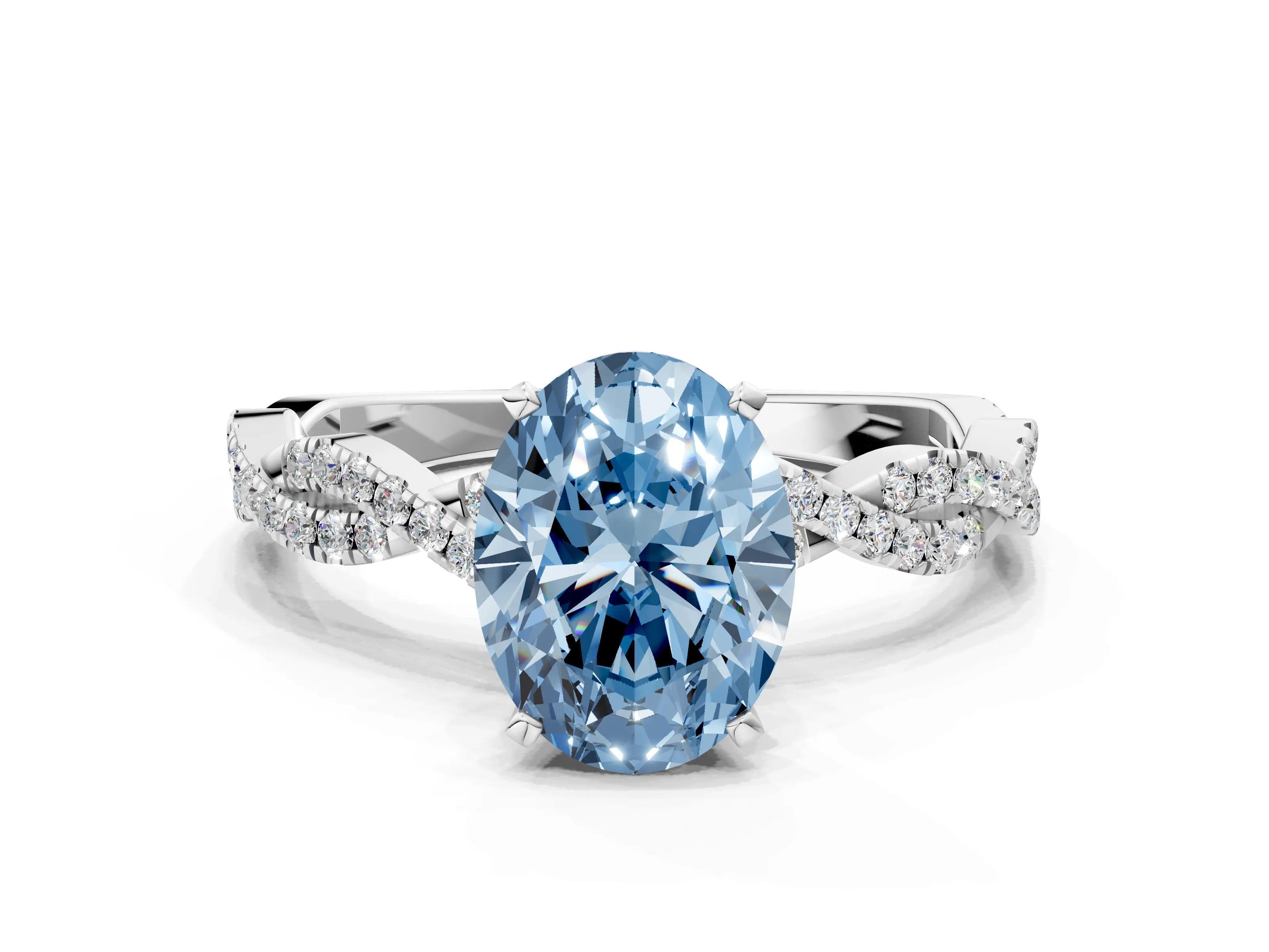 White gold Fancy Blue Oval Cut Solitaire Twisted Pave Band with Four-Prong Setting_15