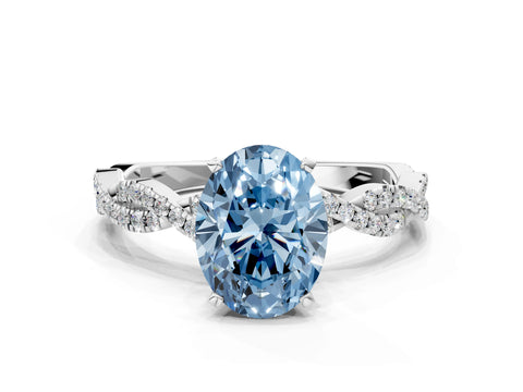 White gold Fancy Blue Oval Cut Solitaire Twisted Pave Band with Four-Prong Setting_15
