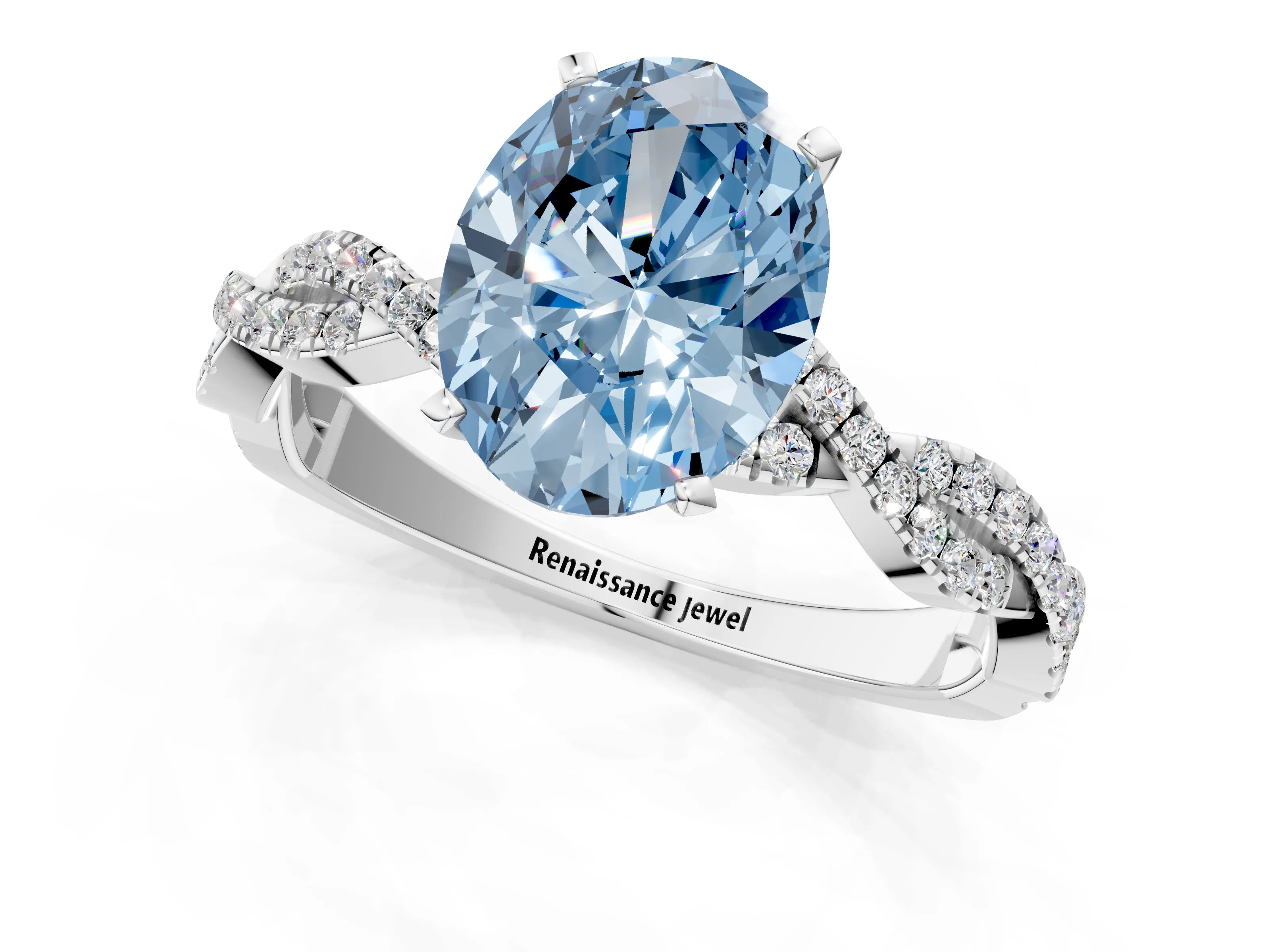White gold Fancy Blue Oval Cut Solitaire Twisted Pave Band with Four-Prong Setting_16