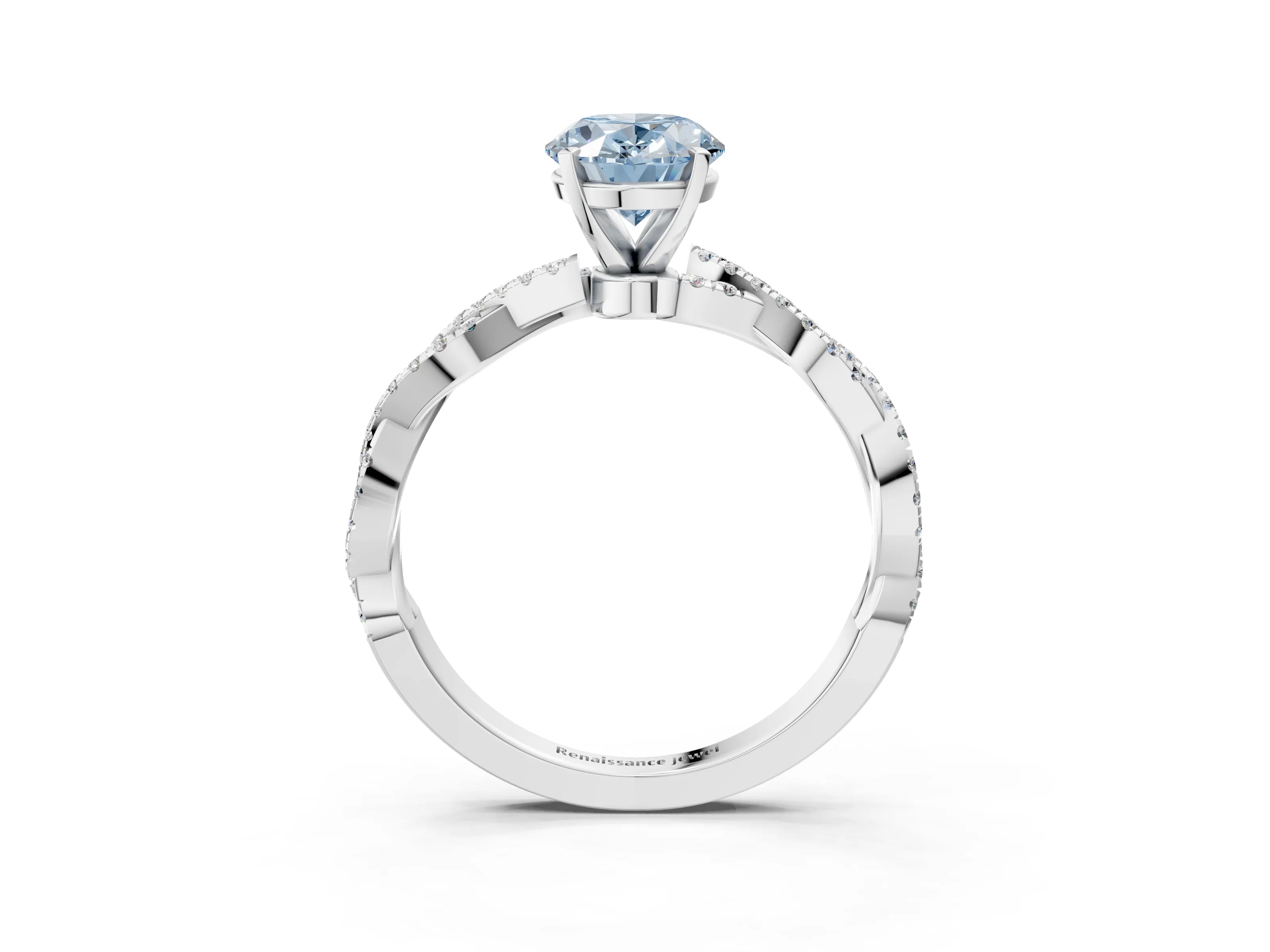 White gold Fancy Blue Oval Cut Solitaire Twisted Pave Band with Four-Prong Setting_18