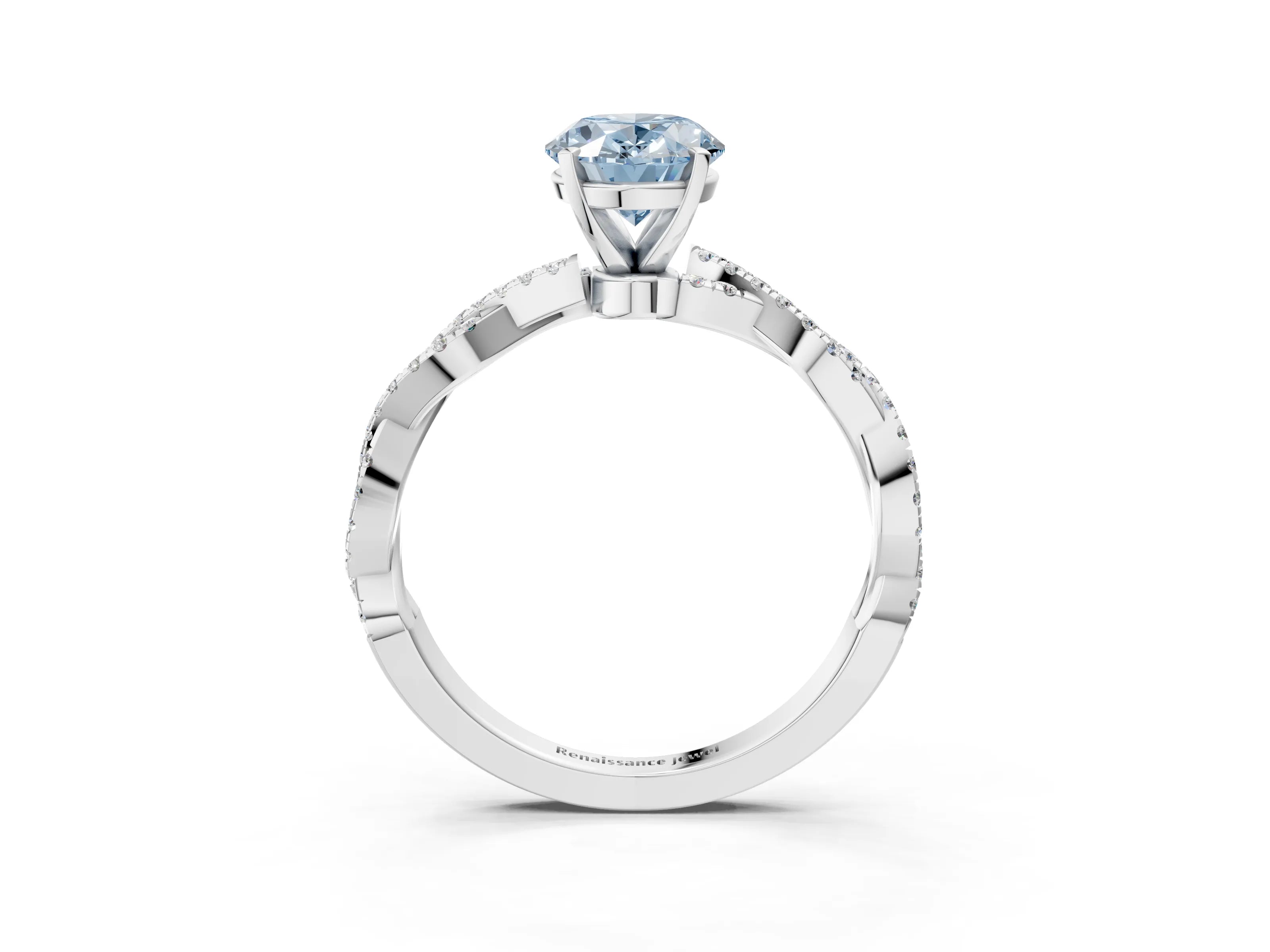 White gold Fancy Blue Oval Cut Solitaire Twisted Pave Band with Four-Prong Setting_6