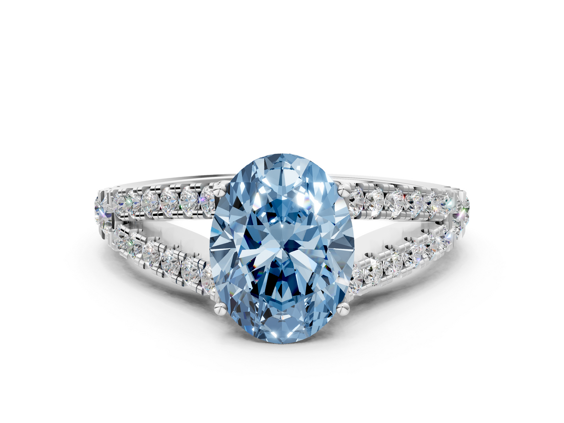 White gold Fancy Blue Oval  Cut Split Shank Pave Diamond Engagement Ring with Four-Prong Setting_24