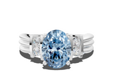 White gold Fancy Blue Oval  Cut Three-Stone Channel Set Ring with Bar Prongs_80