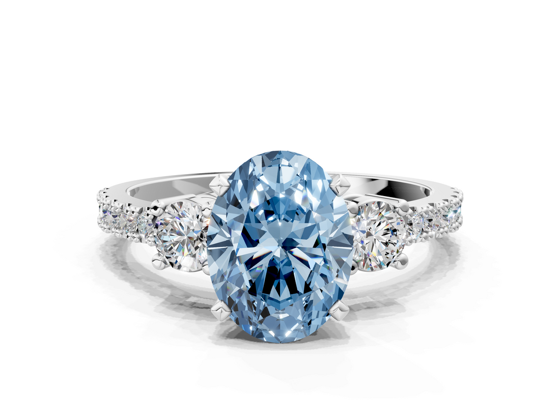White gold Fancy Blue Oval  Cut Three-Stone Diamond Pavé Band with Prong Setting_17
