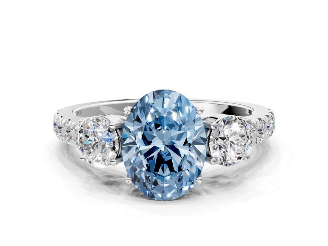 White gold Fancy Blue Oval  Cut Three-Stone Diamond Pave Band with Prong Setting_37