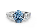 White gold Fancy Blue Oval  Cut Three-Stone Diamond Pave Band with Prong Setting_37