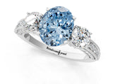 White gold Fancy Blue Oval Cut Three-Stone Diamond Ring with Pavé Band and Four-Prong Setting_13