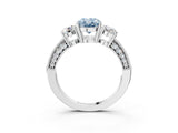White gold Fancy Blue Oval Cut Three-Stone Diamond Ring with Pavé Band and Four-Prong Setting_15