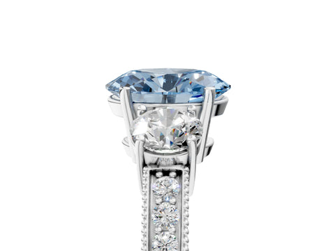 White gold Fancy Blue Oval Cut Three-Stone Diamond Ring with Pavé Band and Four-Prong Setting_5