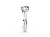 White gold Fancy Blue Oval Cut Three-Stone Diamond Ring with Prong Setting on a Classic Band_14
