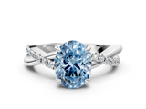 White gold Fancy Blue Oval  Cut Twist Band Solitaire Diamond Ring with Pavé Setting_3