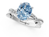 White gold Fancy Blue Oval  Cut Twist Band Solitaire Diamond Ring with Pavé Setting_4