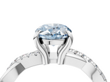 White gold Fancy Blue Oval  Cut Twist Band Solitaire Diamond Ring with Pavé Setting_7