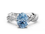 White gold Fancy Blue Oval  Cut Twisted Pavé Band Solitaire Ring with Four-Prong Setting_54
