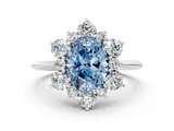 White gold Fancy Blue Oval  Diamond Cluster Halo Ring with Solitaire Band and Four-Prong Setting_20