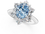White gold Fancy Blue Oval  Diamond Cluster Halo Ring with Solitaire Band and Four-Prong Setting_21