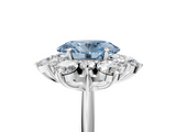 White gold Fancy Blue Oval  Diamond Cluster Halo Ring with Solitaire Band and Four-Prong Setting_25