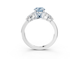 White gold Fancy Blue Oval  Diamond Cluster Leaf Design Ring with Prong Setting_53