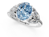 White gold Fancy Blue Oval  Diamond Cluster Leaf Design Ring with Prong Setting_53