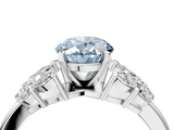 White gold Fancy Blue Oval  Diamond Cluster Leaf Design Ring with Prong Setting_54