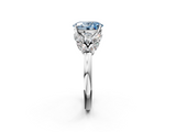 White gold Fancy Blue Oval  Diamond Cluster Leaf Design Ring with Prong Setting_54