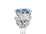 White gold Fancy Blue Oval  Diamond Cluster Leaf Design Ring with Prong Setting_58