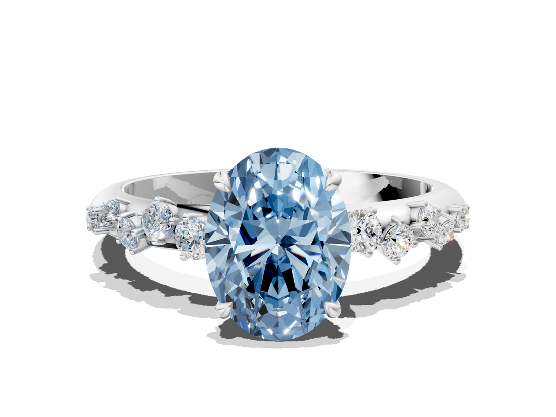 White gold Fancy Blue Oval  Diamond Cluster Prong-Set Solitaire Ring_57