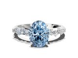 White gold Fancy Blue Oval  Diamond Cluster Prong-Set Solitaire Ring_58
