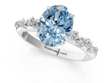 White gold Fancy Blue Oval  Diamond Cluster Prong-Set Solitaire Ring_59