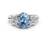 White gold Fancy Blue Oval  Diamond Floral Cluster Ring with Solitaire Band and Prong Setting_92