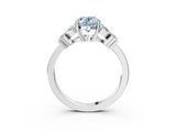 White gold Fancy Blue Oval  Diamond Floral Cluster Ring with Solitaire Band and Prong Setting_93