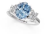 White gold Fancy Blue Oval  Diamond Floral Cluster Ring with Solitaire Band and Prong Setting_93