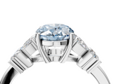 White gold Fancy Blue Oval  Diamond Floral Cluster Ring with Solitaire Band and Prong Setting_96