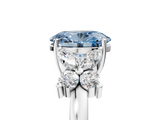 White gold Fancy Blue Oval  Diamond Floral Cluster Ring with Solitaire Band and Prong Setting_97