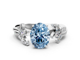 White gold Fancy Blue Oval  Diamond Floral Vine Solitaire Engagement Ring_3