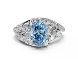White gold Fancy Blue Oval  Diamond Halo Ring with Marquise and Pavé Band in Prong Setting_100