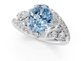White gold Fancy Blue Oval  Diamond Halo Ring with Marquise and Pavé Band in Prong Setting_103