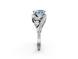White gold Fancy Blue Oval  Diamond Halo Ring with Marquise and Pavé Band in Prong Setting_104