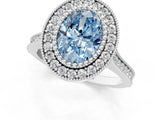 White gold Fancy Blue Oval  Diamond Halo Ring with Milgrain Frame and Pavé Band_73