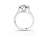 White gold Fancy Blue Oval  Diamond Halo Ring with Milgrain Frame and Pavé Band_75