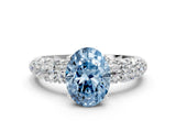 White gold Fancy Blue Oval  Diamond Pavé Band Solitaire Ring with Four-Prong Setting_49
