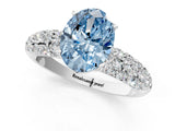 White gold Fancy Blue Oval  Diamond Pavé Band Solitaire Ring with Four-Prong Setting_50